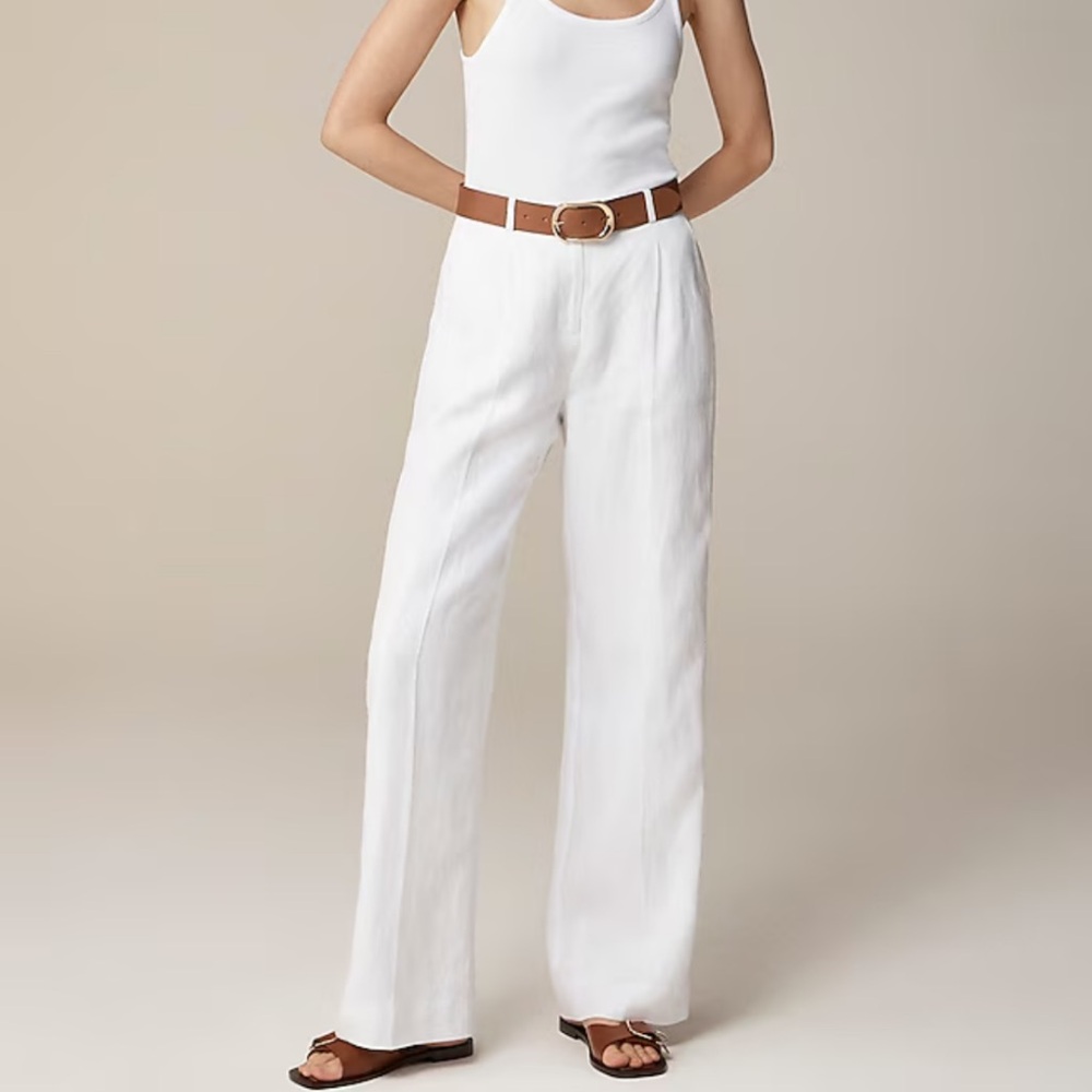 J Crew White Lined Linen Pants Tie Waist